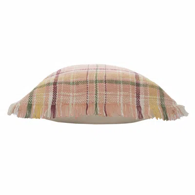 Homezia 20" X 20" Pink Berry Green And Yellow 100% Cotton Plaid Zippered Pillow