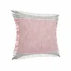 Homezia 20" X 20" Pink Gray And White 100% Cotton Striped Zippered Pillow
