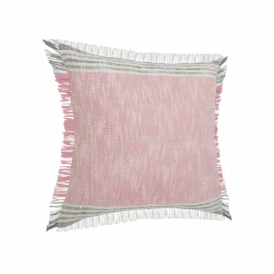 Homezia 20" X 20" Pink Gray And White 100% Cotton Striped Zippered Pillow