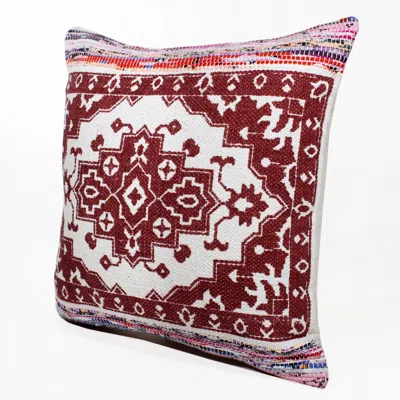 Homezia 20" X 20" Red White Purple And Pink 100% Cotton Geometric Zippered Pillow