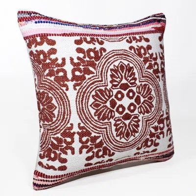 Homezia 20" X 20" Red White Purple And Pink 100% Cotton Geometric Zippered Pillow