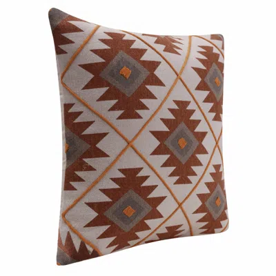 Homezia 20" X 20" Rust And Off-white 100% Cotton Geometric Zippered Pillow