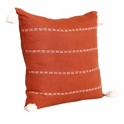 Homezia 20" X 20" Rust Linen Striped Zippered Pillow