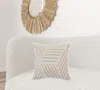 Homezia 20" X 20" Tan And White 100% Cotton Geometric Zippered Pillow