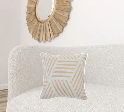 Homezia 20" X 20" Tan And White 100% Cotton Geometric Zippered Pillow