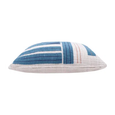Homezia 20" X 20" Teal And Ivory 100% Cotton Striped Zippered Pillow In Blue