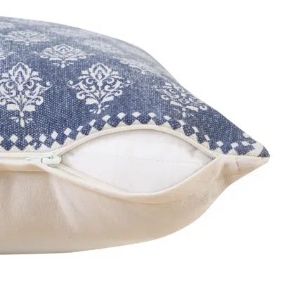 Homezia 20" X 20" Vintage Indigo Blue And White 100% Cotton Geometric Zippered Pillow