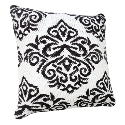 Homezia 20" X 20" White And Black 100% Cotton Damask Zippered Pillow