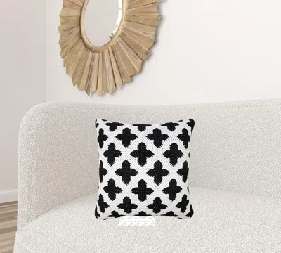 Homezia 20" X 20" White And Black 100% Cotton Geometric Zippered Pillow