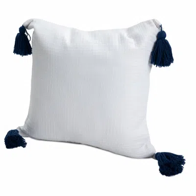 Homezia 20" X 20" White And Blue 100% Cotton Zippered Pillow