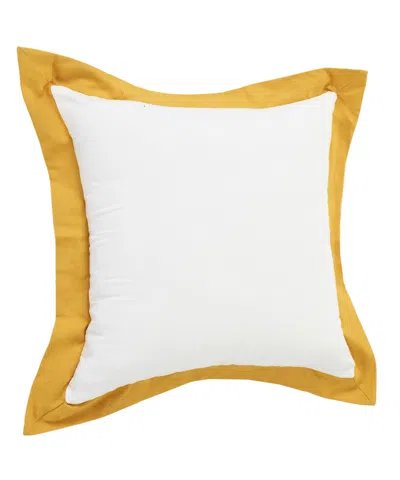 Homezia 20" X 20" White And Golden Yellow 100% Cotton Geometric Zippered Pillow