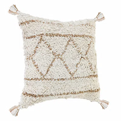 Homezia 20" X 20" White And Tan 100% Cotton Geometric Zippered Pillow