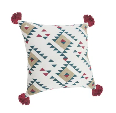 Homezia 20" X 20" White Burdy Tan And Teal 100% Cotton Geometric Zippered Pillow