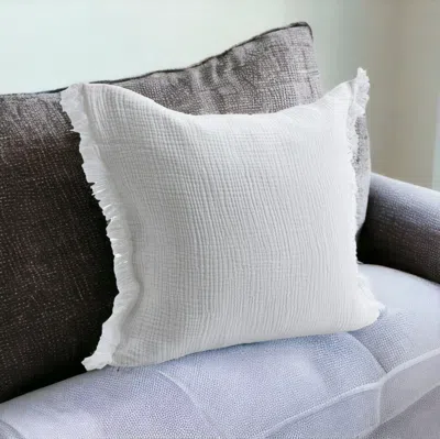 Homezia 20" X 20" White Cotton Zippered Down Pillow With Fringe