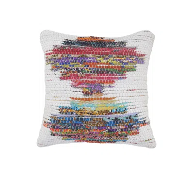 Homezia 20" X 20" White Red Green Blue Yellow And Orange 100% Cotton Geometric Zippered Pillow