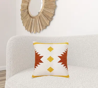 Homezia 20" X 20" White Yellow And Red Orange 100% Cotton Geometric Zippered Pillow