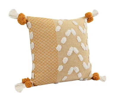 Homezia 20" X 20" Yellow And Cream 100% Cotton Geometric Zippered Pillow