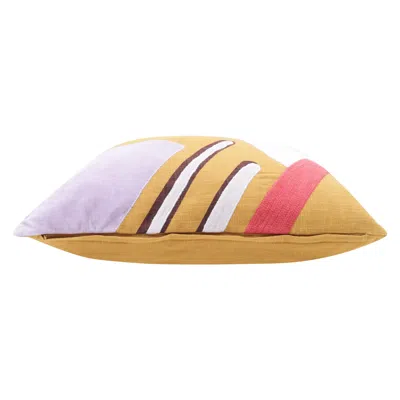 Homezia 20" X 20" Yellow Purple Off-white And Coral 100% Cotton Abstract Zippered Pillow