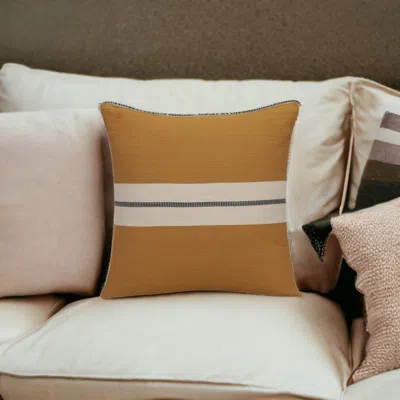 Homezia 20" X 20" Yellow Striped Cotton Zippered Pillow