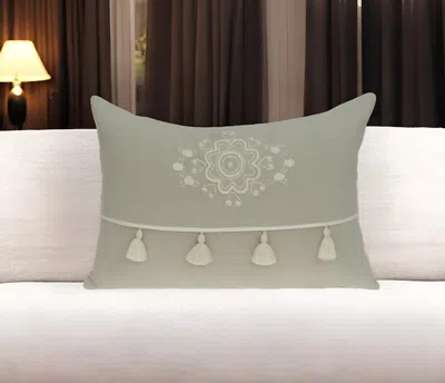 Homezia 20" X 6" X 14" Transitional Beige Pillow Cover With Poly Insert In Green