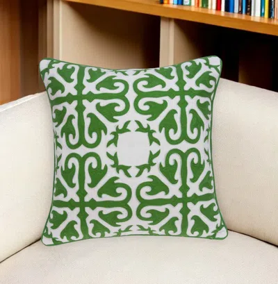 Homezia 20" X 7" X 20" Traditional Green And White Accent Pillow Cover With Poly Insert