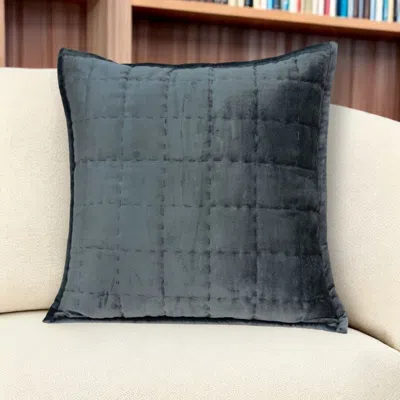 Homezia 20" X 7" X 20" Transitional Charcoal Solid Quilted Pillow Cover With Poly Insert In Blue