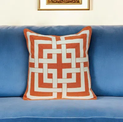 Homezia 20" X 7" X 20" Transitional Orange And Off White Pillow Cover With Poly Insert In Brown