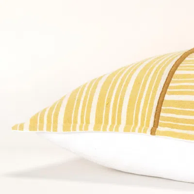 Homezia 20" Yellow And White Cotton Pillow With Embroidery Edges