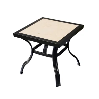 Homezia 21" Beige And Ivory Square Ceramic Outdoor Side Table