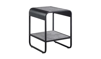 Homezia 21" Black And Concrete Gray Manufactured Wood And Metal Rectangular End Table With Shelf
