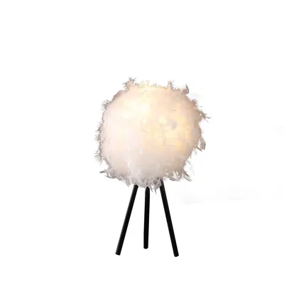 Homezia 21" Black And White Faux Feather Tripod Table Lamp