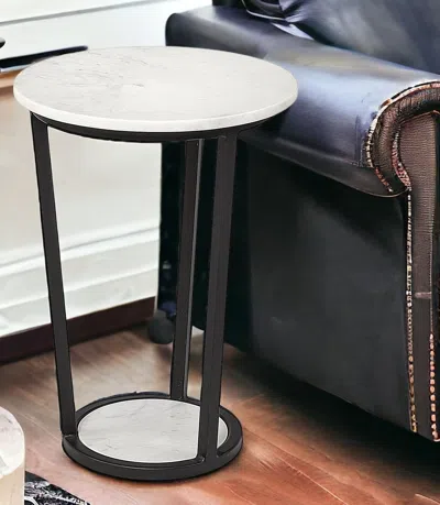 Homezia 21" Black And White Marble Round End Table