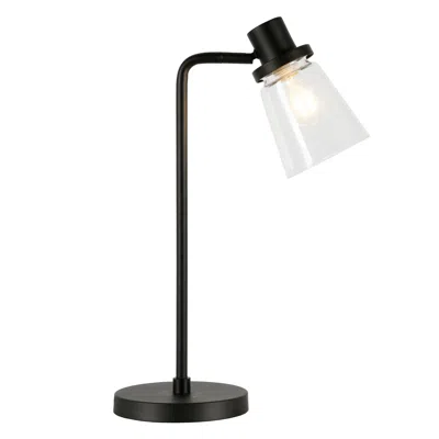 Homezia 21" Black Metal Arched Table Lamp With Clear Cone Shade In Blue