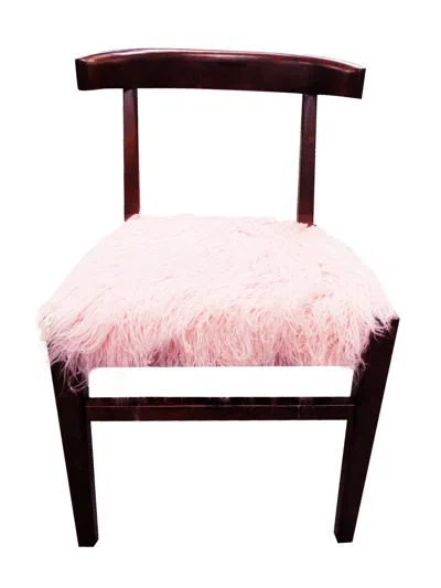 Homezia 21" Blush Faux Fur And Dark Brown Solid Color Side Chair In Pink