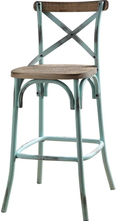 Homezia 21" Brown And Sky Blue Iron Bar Chair
