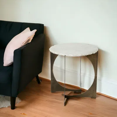 Homezia 21" Brown And White Marble Round End Table