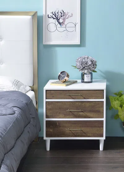 Homezia 21" Brown Three Drawers Nightstand In Blue