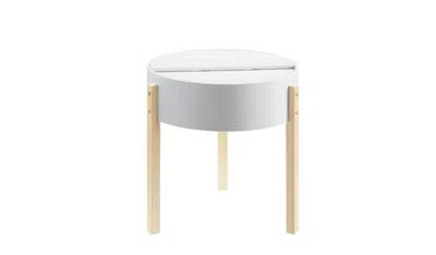 Homezia 21" Natural Brown And White Manufactured Wood And Solid Wood Round End Table In Neutral