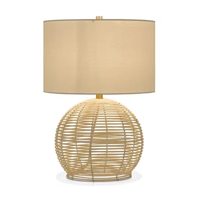 Homezia 21" Natural Rattan Table Lamp With White Drum Shade In Brown