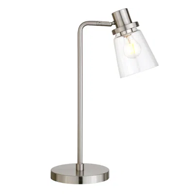 Homezia 21" Nickel Metal Arched Table Lamp With Clear Cone Shade In Metallic