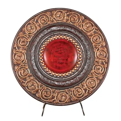Homezia 21" Red And Brown Round Polyresin Decorative Plaque In Multi