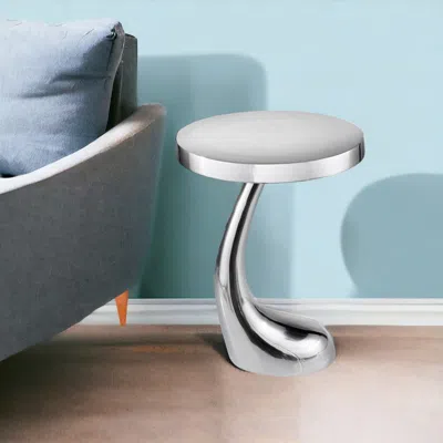 Homezia 21" Silver Aluminum Round End Table In Black