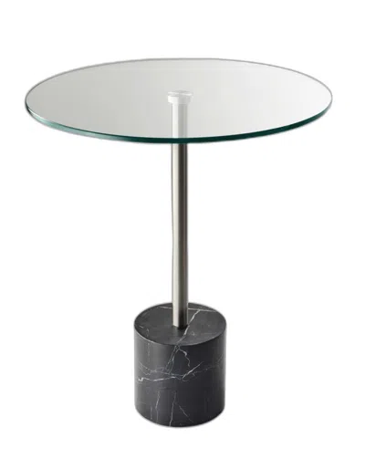 Homezia 21" Silver And Clear Glass Round End Table In Black