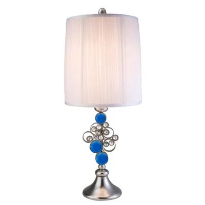 Homezia 21" Silver Bedside With White Shade In Blue