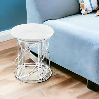 Homezia 21" White Marble Round End Tables