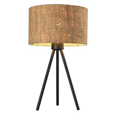 Homezia 21.8" Matte Black Cork Shade Table Lamp In Brown