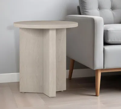 Homezia 22" Alder White Wood Round End Table In Gray