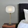 Homezia 22" Antiqued Brass Table Lamp With White Ribbed Frosted Glass Dome Shade