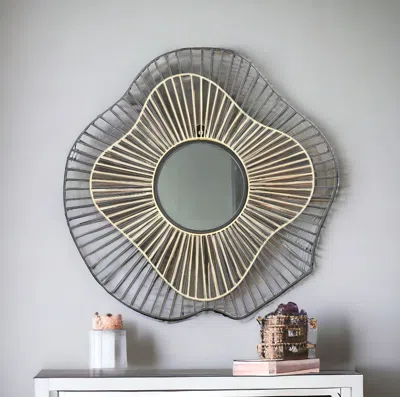 Homezia 22" Black Abstract Metal Framed Accent Mirror