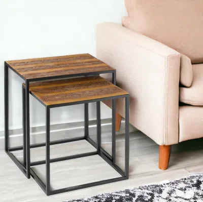 Homezia 22" Black And Brown Resin End Table In Multi